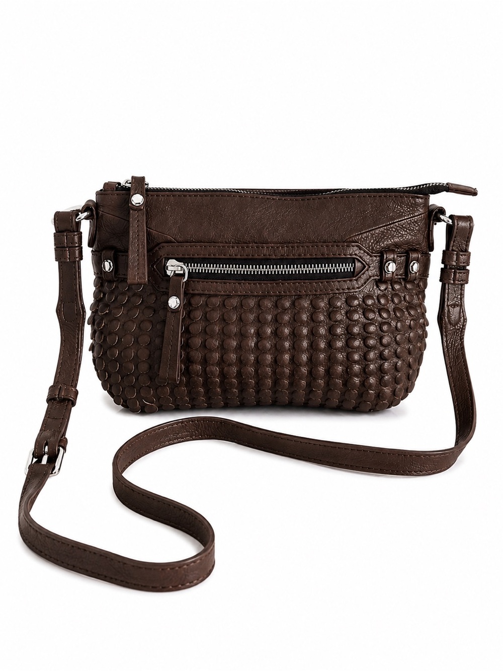 Oryany Brown Woven Leather Crossbody Shoulder Bag Silver Hardware - Picture 2 of 12